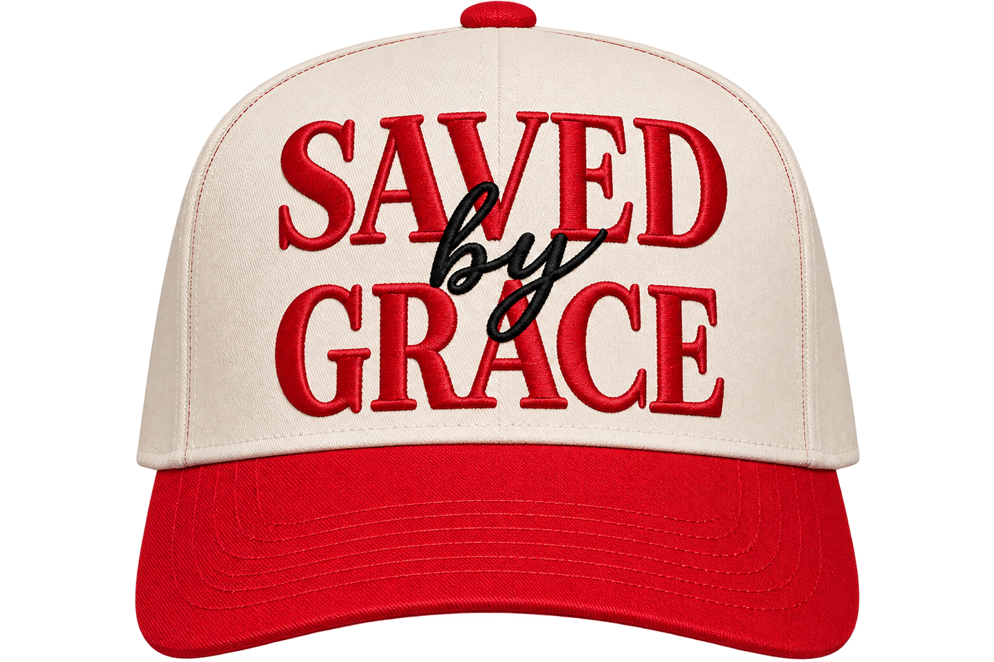 Saved By Grace Hat - Red/Cream Snapback