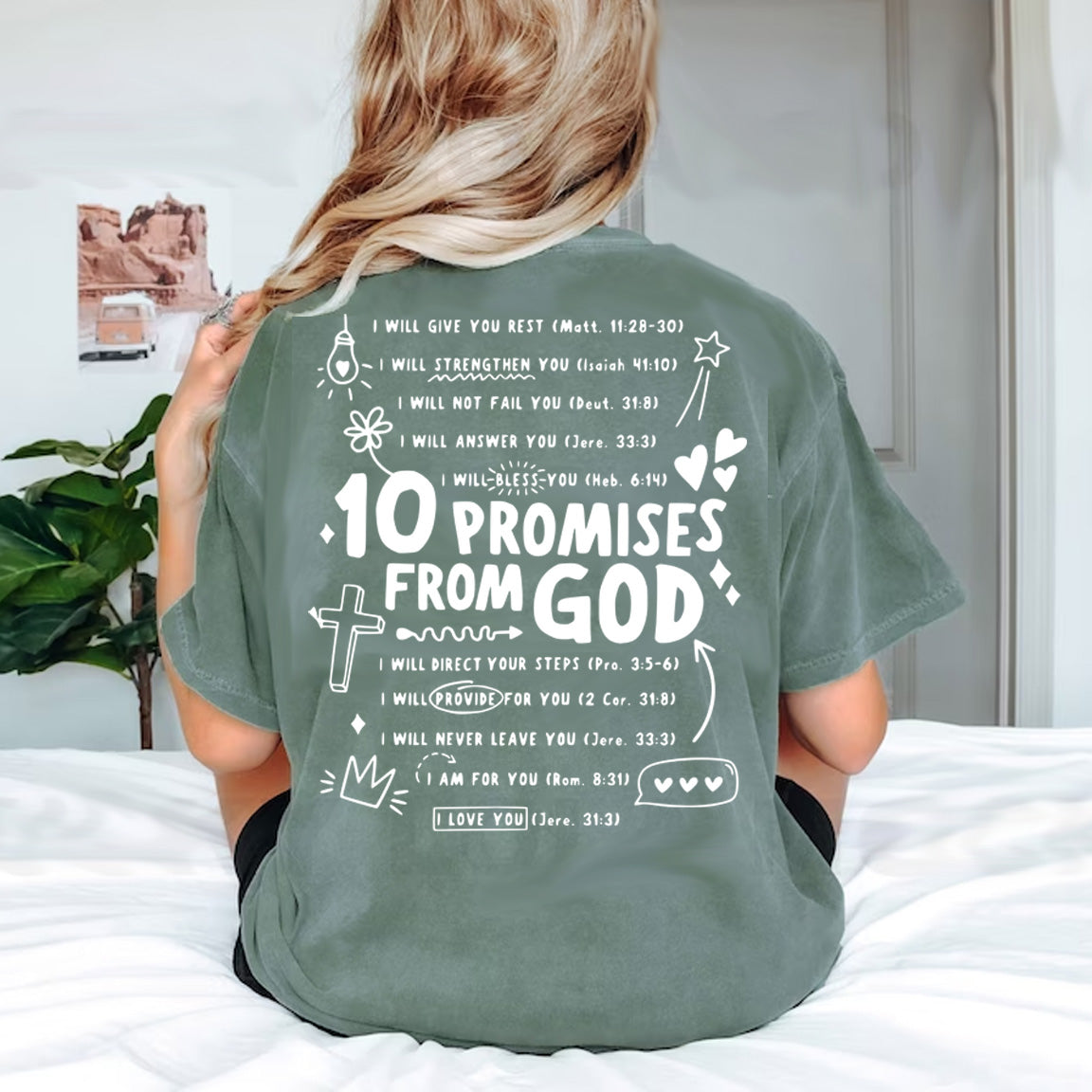 10 Promises From God - Comfort Color Tee - Moss Short Sleeves - Southern Grace Creations
