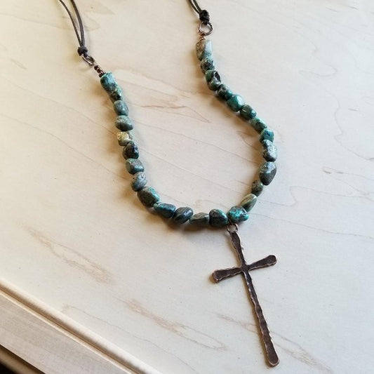 ••African Turquoise with Large cross Pendant
