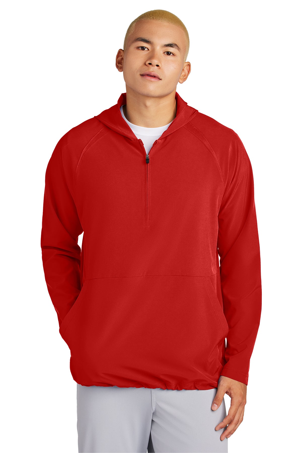 Peaches - GA Peaches Script Stacked Retro - Repeat 1/2-Zip Long Sleeve Hooded Cage Jacket - JST488 - Red