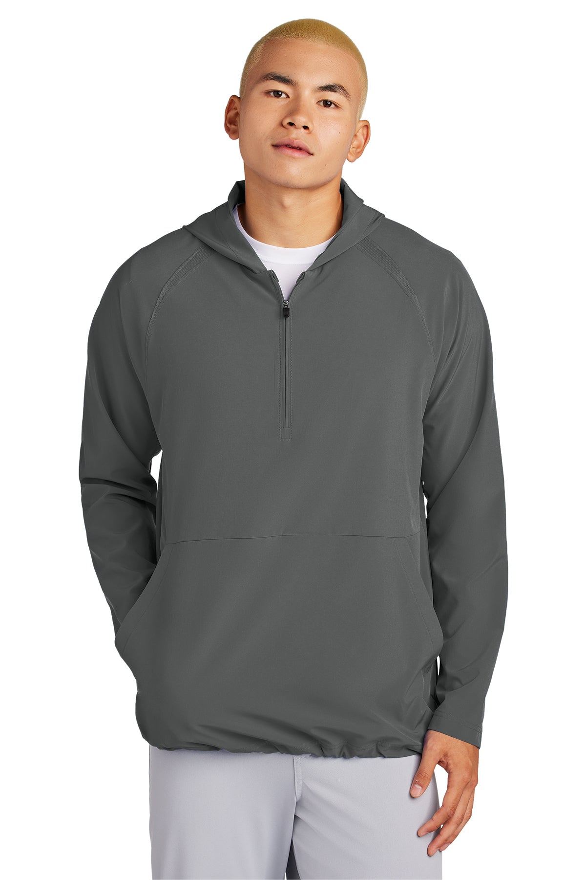 Peaches - Georgia Peaches Block Script - Repeat 1/2-Zip Long Sleeve Hooded Jacket - JST488 - Iron Grey