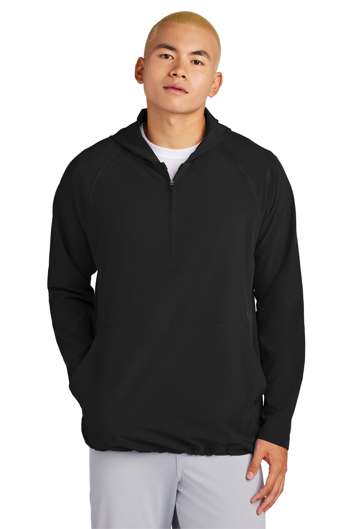 Peaches - Georgia Peaches Block Script - Repeat 1/2-Zip Long Sleeve Hooded Jacket - JST488 - Black