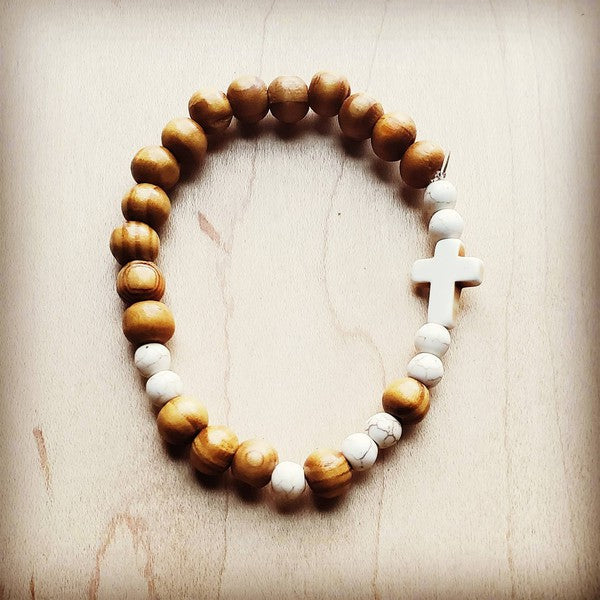 ••Bracelet Bar-Wood & White Turquoise Beads