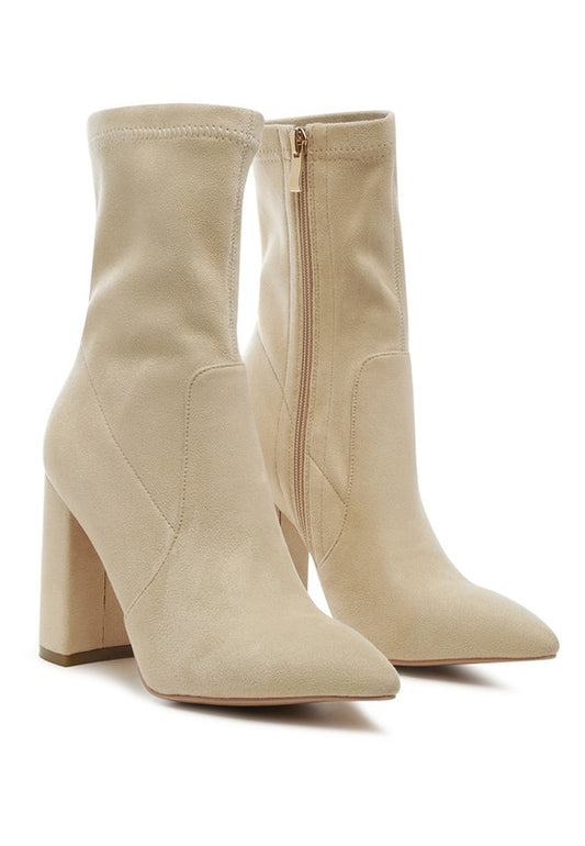 LONDON RAG ZAHARA POINTED BLOCK HEELED BOOT - Southern Grace Creations