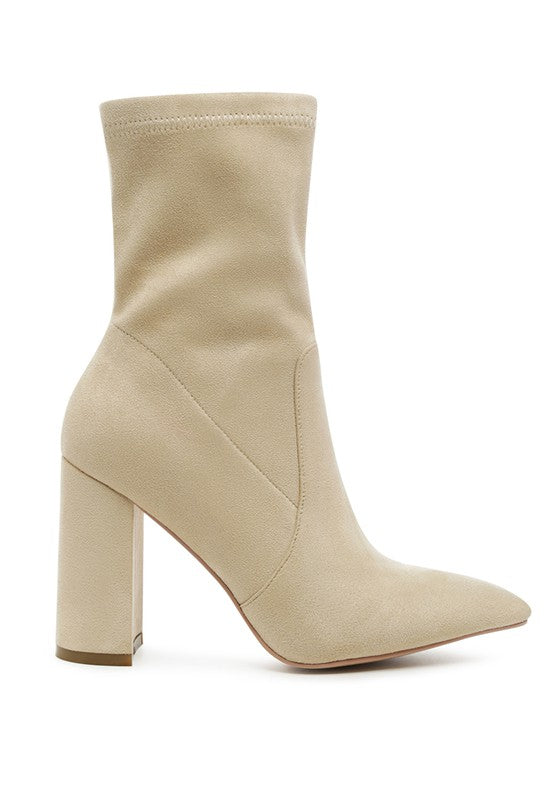 LONDON RAG ZAHARA POINTED BLOCK HEELED BOOT - Southern Grace Creations