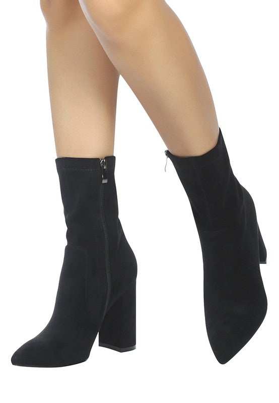 LONDON RAG ZAHARA POINTED BLOCK HEELED BOOT - Southern Grace Creations