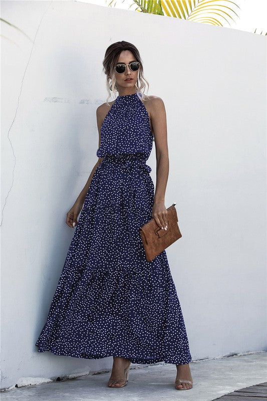 ••Womens Polka Dot Maxi Dress