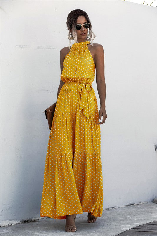 ••Womens Polka Dot Maxi Dress