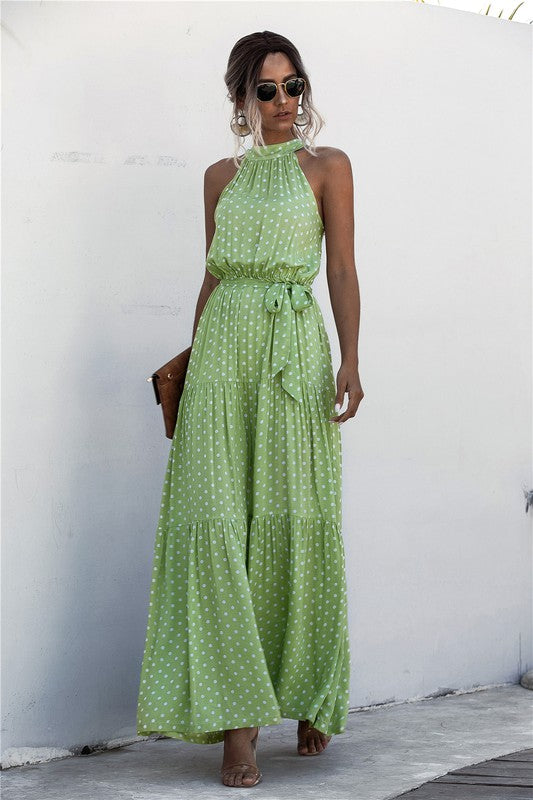 ••Womens Polka Dot Maxi Dress