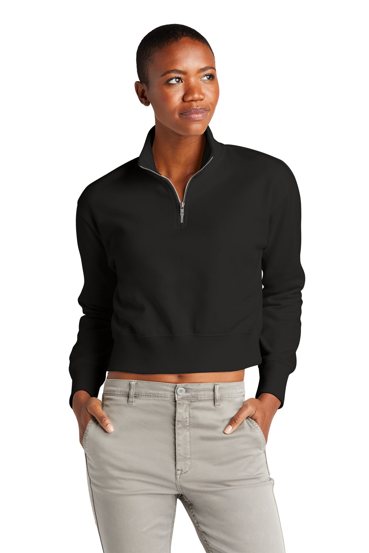 Peaches - GA Peaches Script Stacked Retro - District® Women’s V.I.T.™ Fleece 1/2-Zip - DT6111 - Black