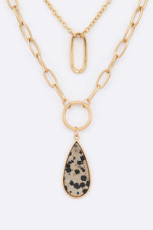 ••Stone Teardrop Layer Pendant Necklace