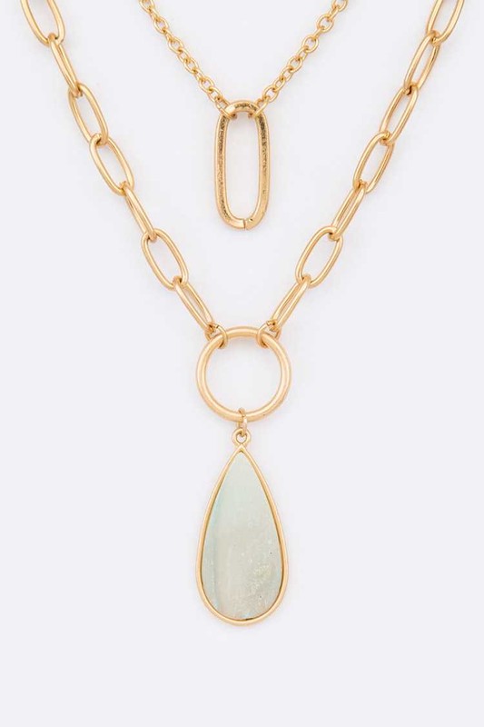 ••Stone Teardrop Layer Pendant Necklace