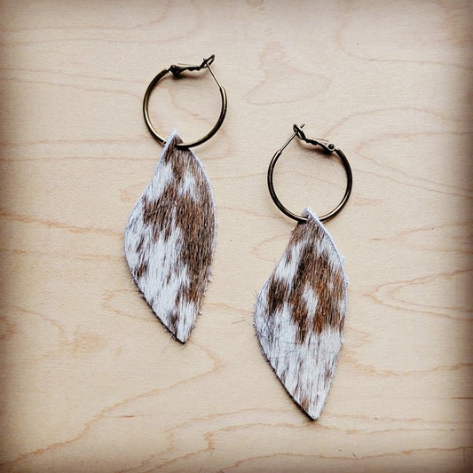 ••Antique Gold Hoop Earrings w/ Speckeled Hide