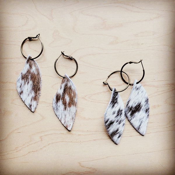 ••Antique Gold Hoop Earrings w/ Speckeled Hide