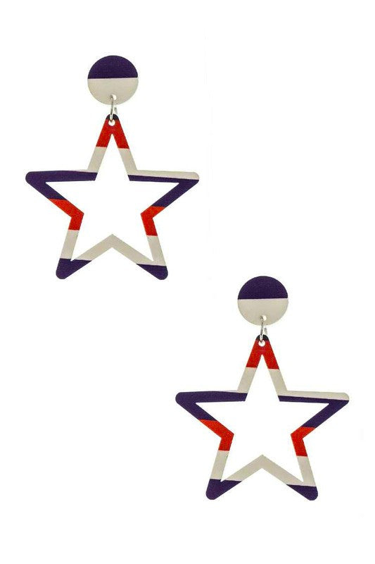 ••Patriot Color Printed Cutout Star Earrings