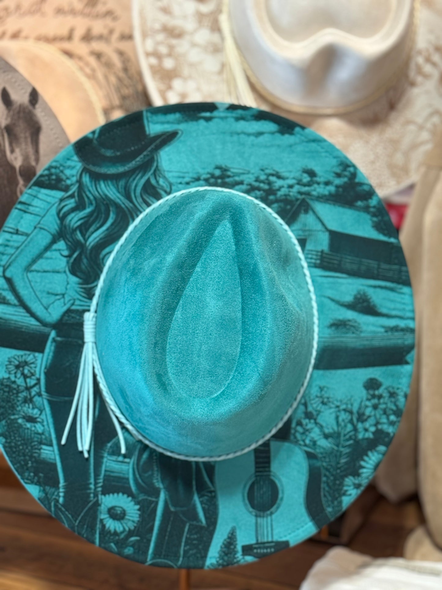 Vegan suede cowboy hat with cowgirl