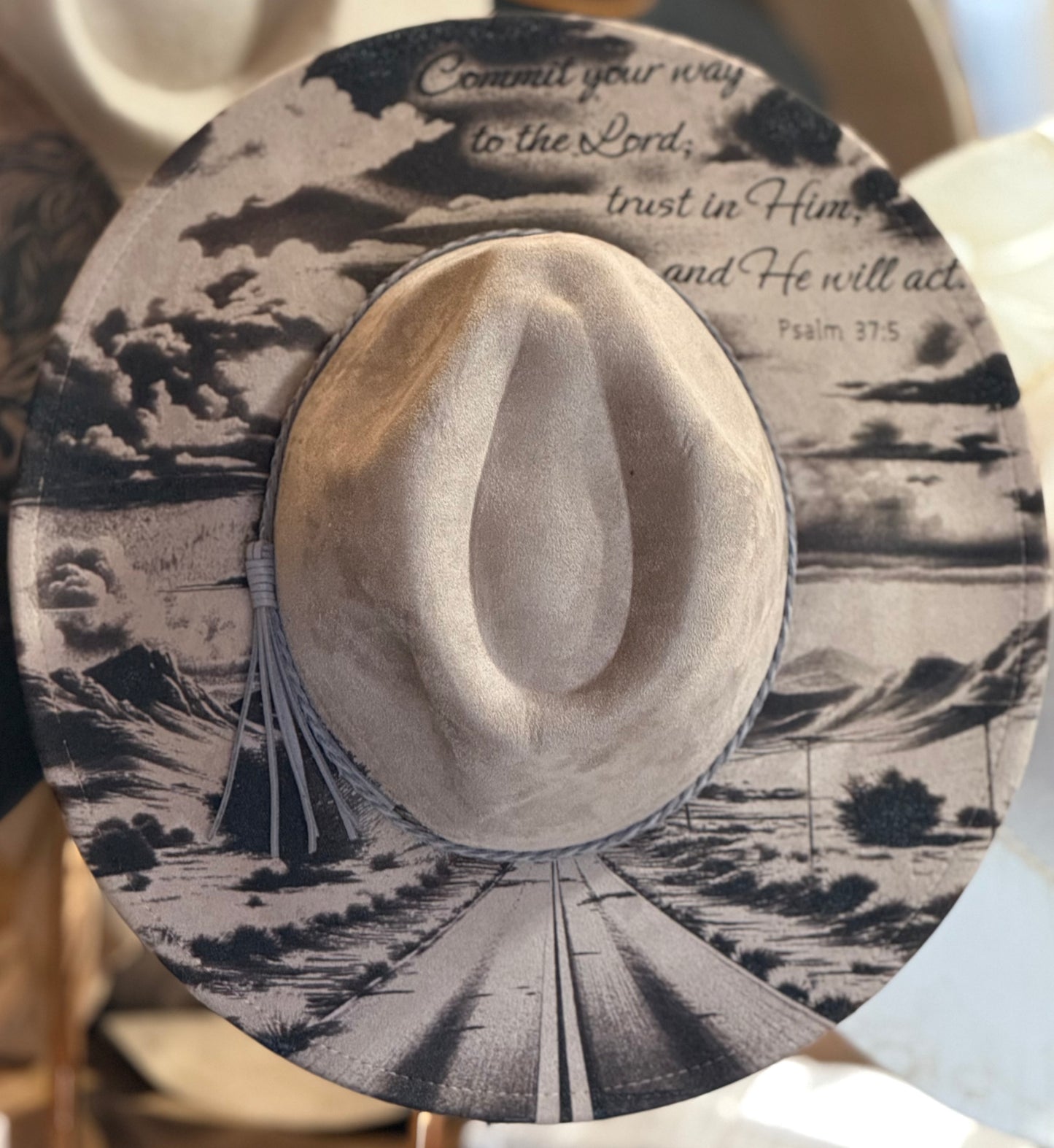“Psalms 37:5” laser burned wide brim cowboy hat