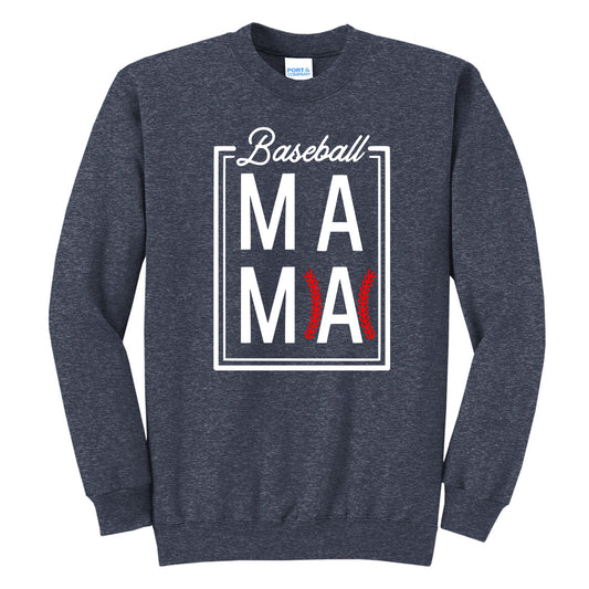Baseball Mama Stitches Box - Heather Navy (Tee/Hoodie/Sweatshirt) - Southern Grace Creations