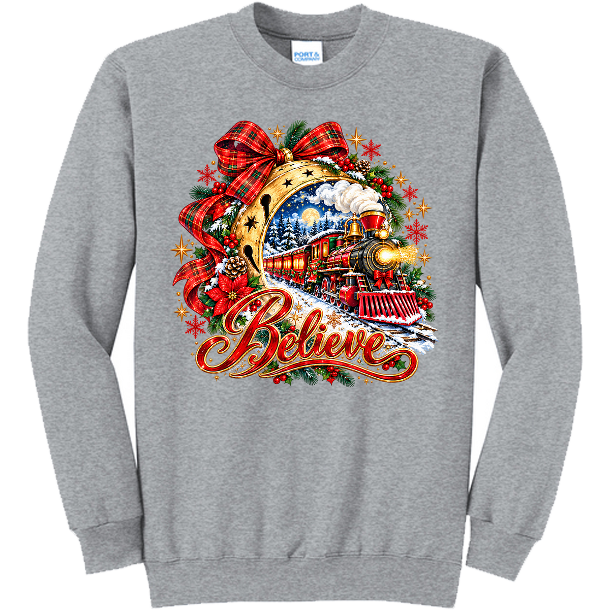 Believe - Christmas Train - Athletic Heather (Tee/Sweatshirt/Hoodie)