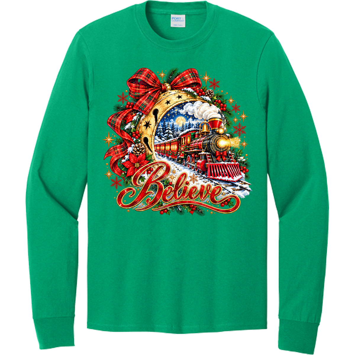 Believe - Christmas Train - Kelly Green (Tee/Sweatshirt/Hoodie)