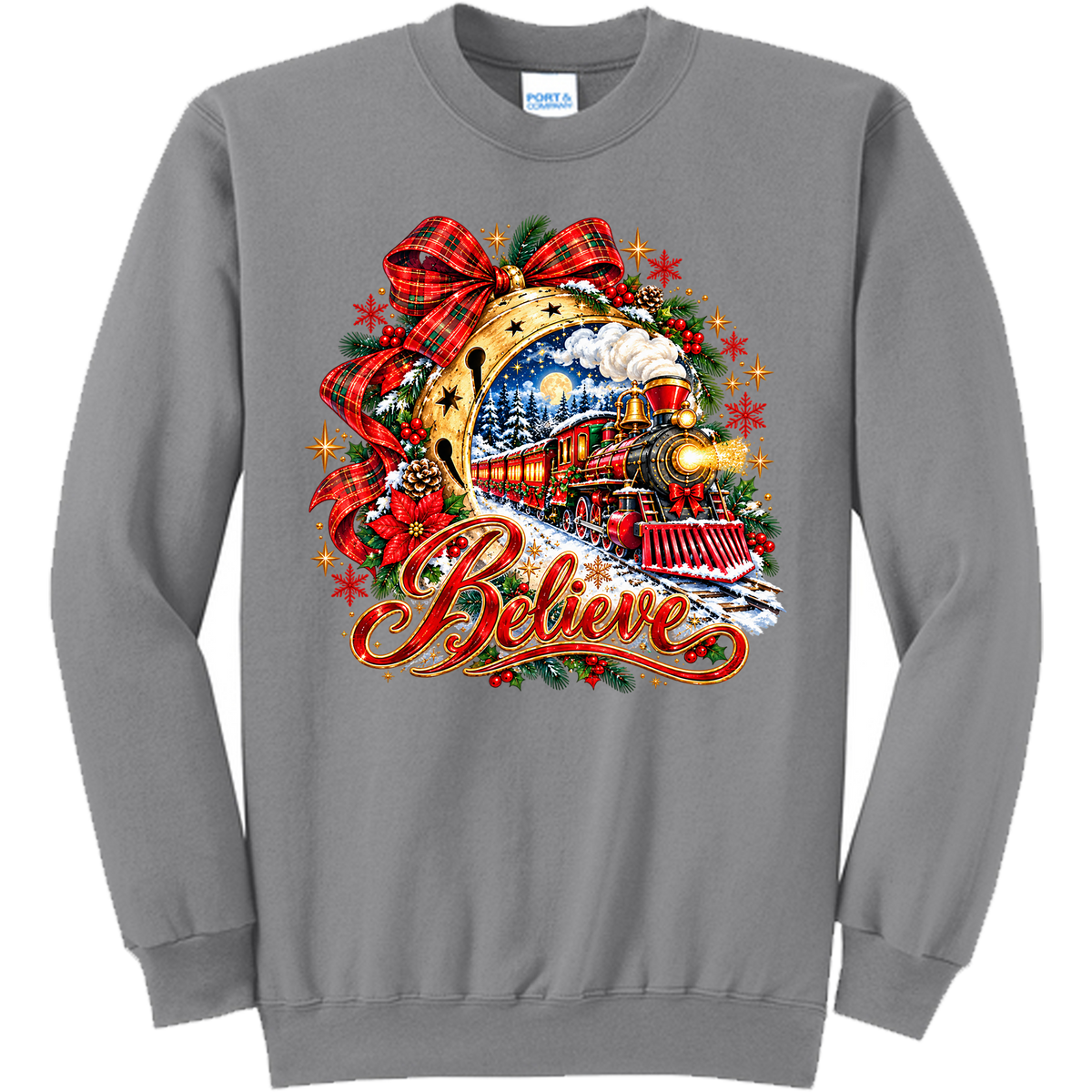 Believe - Christmas Train - Medium Grey (Tee/Sweatshirt/Hoodie)