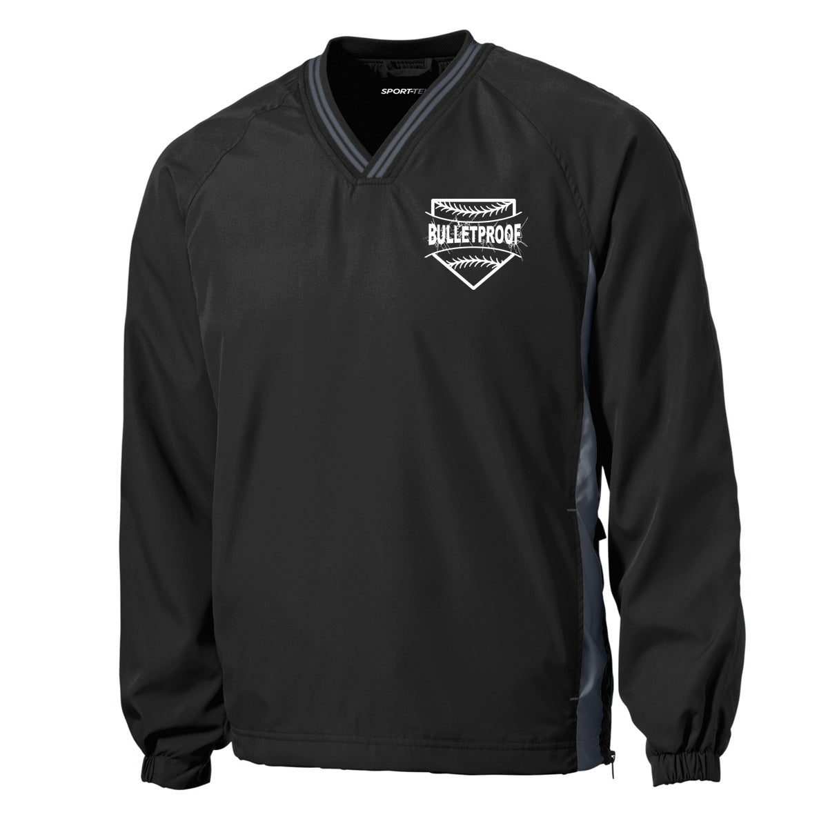 Bulletproof Fastpitch - Tipped V-Neck Raglan Wind Shirt - Black/ Graphite Grey (JST62) - Southern Grace Creations