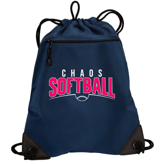 Chaos - Cinch Backpack with Chaos Softball Curved - Navy (BG810) - Southern Grace Creations