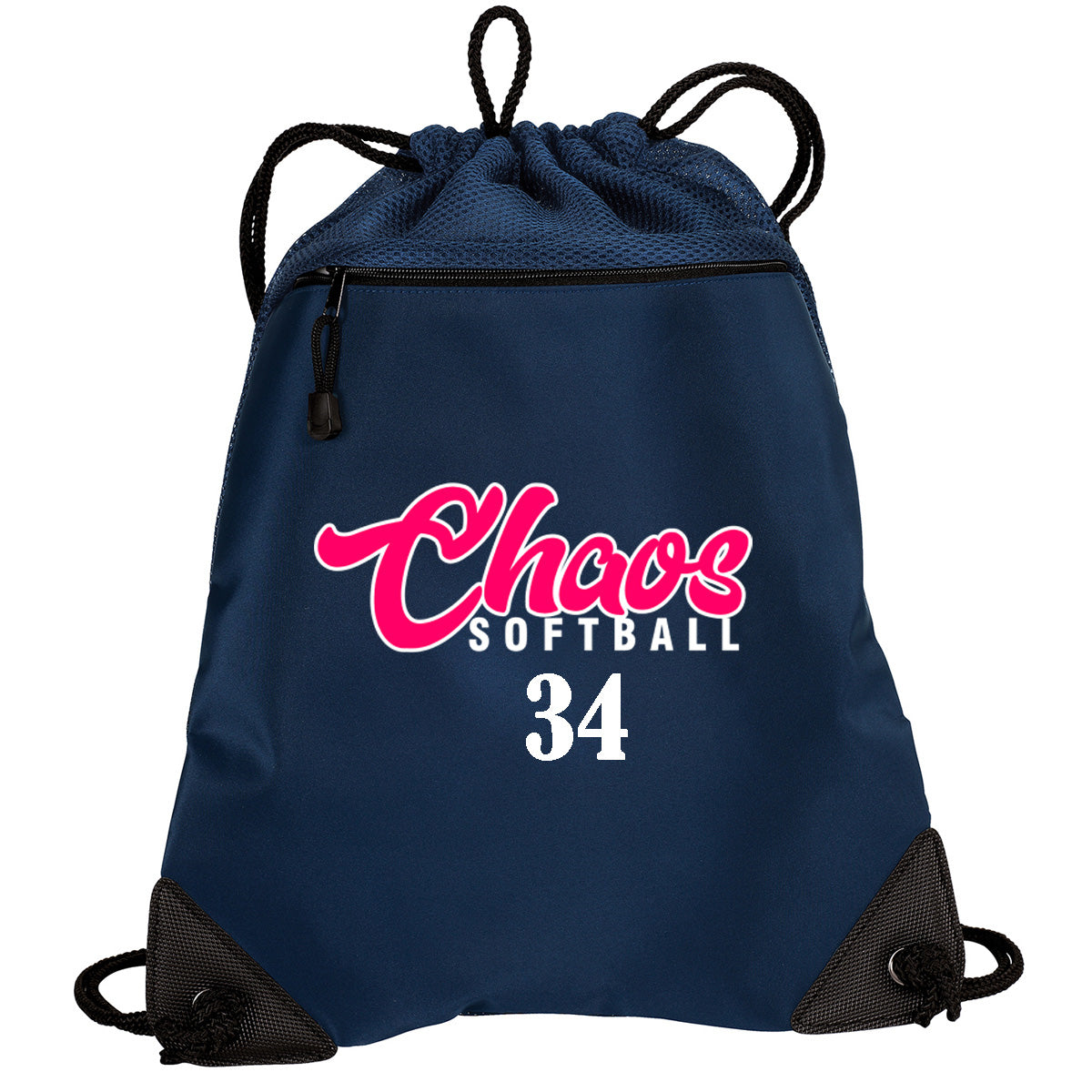Chaos - Cinch Backpack with Chaos Softball (DopeDtyle Font) - Navy (BG810) - Southern Grace Creations