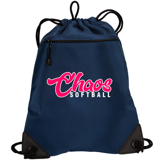 Chaos - Cinch Backpack with Chaos Softball (DopeDtyle Font) - Navy (BG810) - Southern Grace Creations