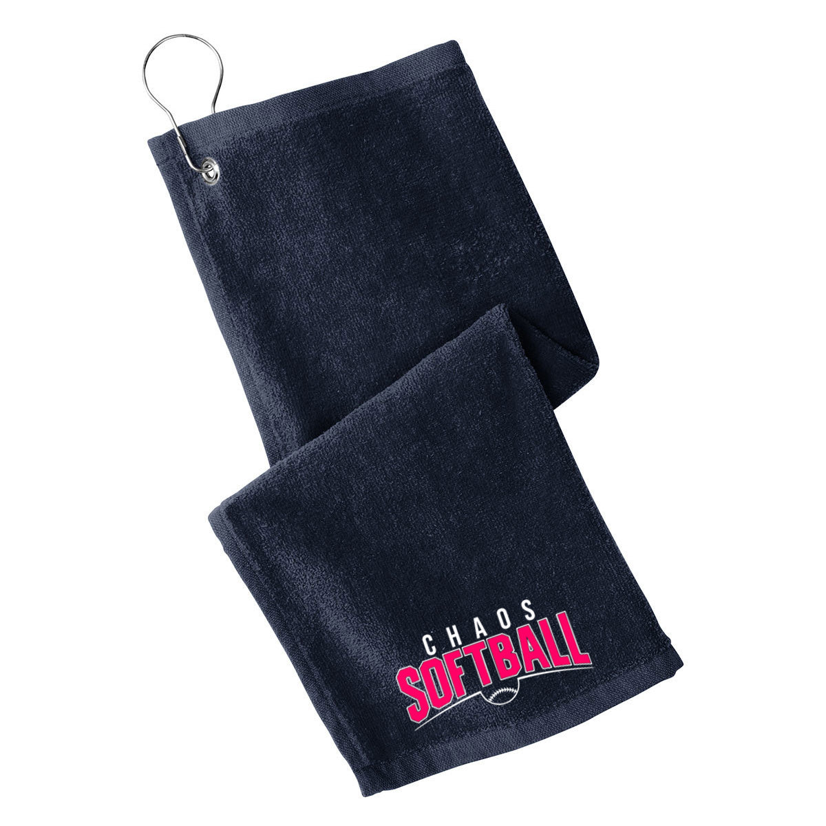 Chaos - Grommeted Towel with Chaos Softball Curved - Navy (PT400) - Southern Grace Creations