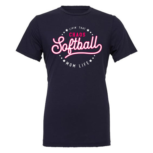 Chaos - Livin That Chaos Softball Mom Life - Navy (Tee/DriFit/Hoodie/Sweatshirt) - Southern Grace Creations