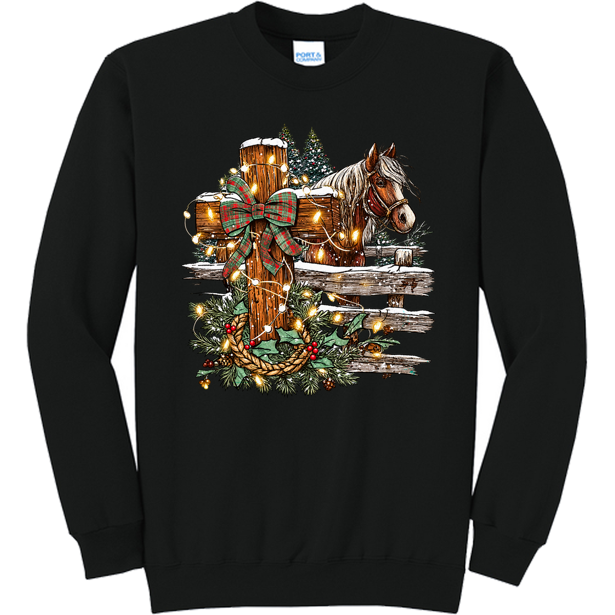 Christmas Cross and Horse - Black (Tee/Sweatshirt/Hoodie)