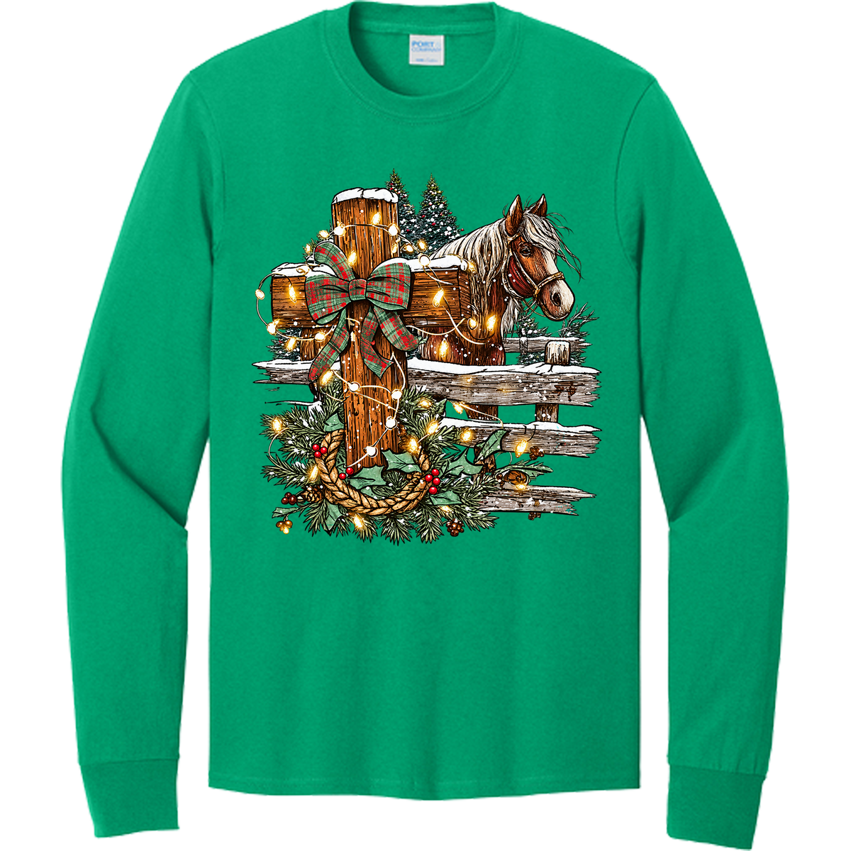 Christmas Cross and Horse - Kelly Green (Tee/Sweatshirt/Hoodie)
