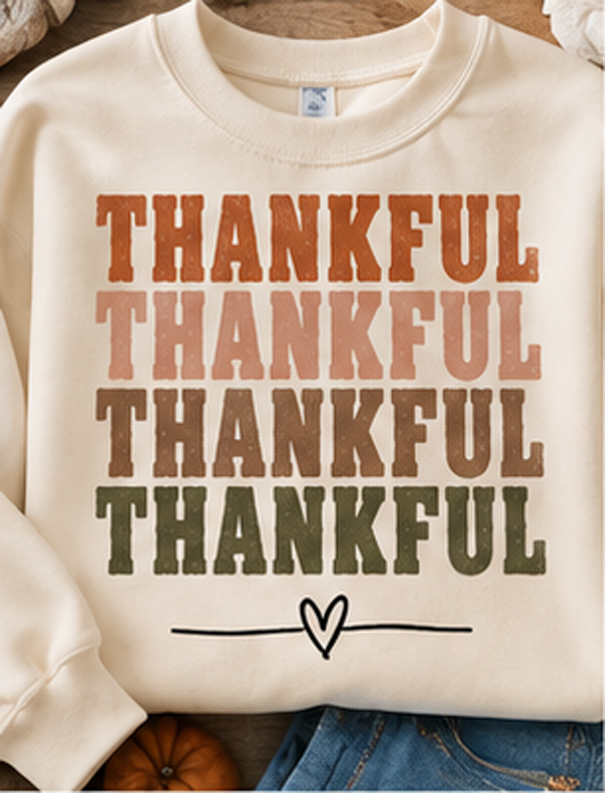 Distressed thankful varsity stack - Creme (Tee/Sweatshirt/Hoodie)