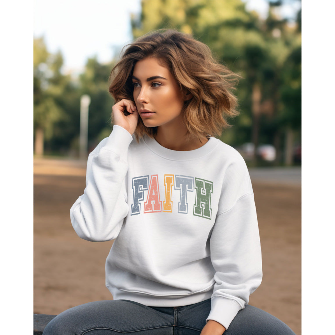Faith Varsity Distressed - White (Tee/Hoodie/Sweatshirt) - Southern Grace Creations
