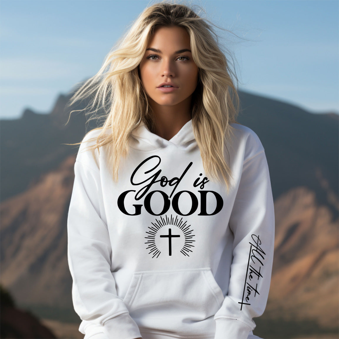 God Is Good All The Time Cross - White (Tee/Hoodie/Sweatshirt) - Southern Grace Creations