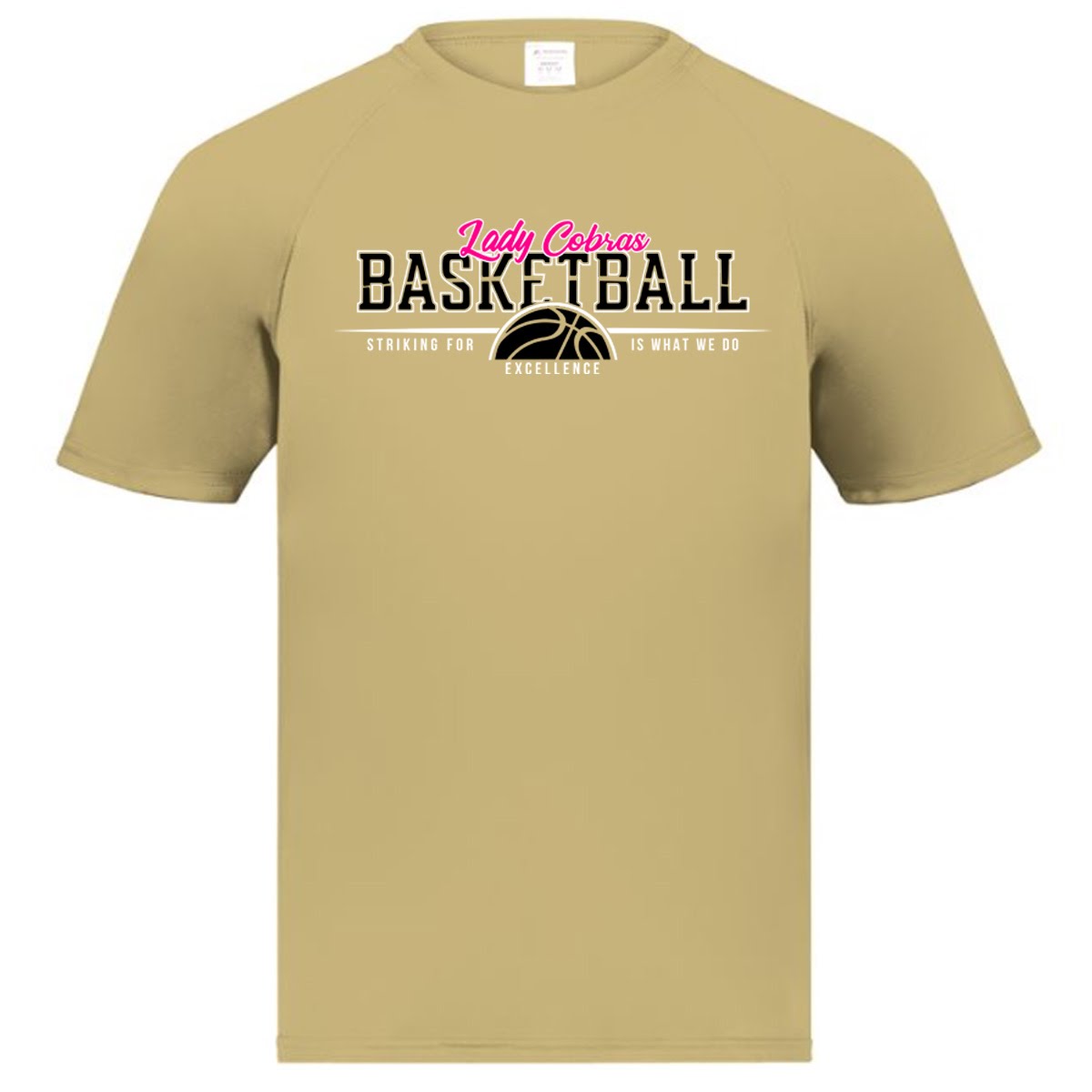 Twiggs County - Lady Cobras Basketball - Striking For Excellence Is What We Do (SGC Logo) - Vegas Gold Drifit Short Sleeves