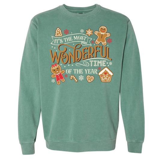 It's the most wonderful time of the year ginger bread man - Light Green Comfort Color Sweatshirt (1566) - Southern Grace Creations