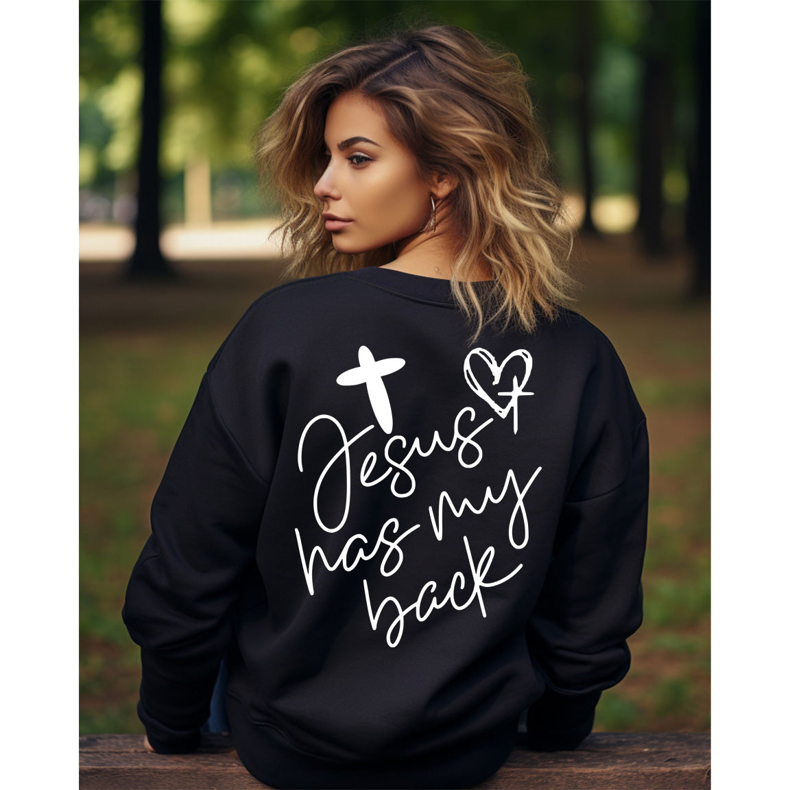 Jesus Has My Back With Cross - Black (Tee/Hoodie/Sweatshirt) - Southern Grace Creations