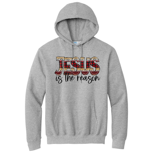 Jesus is the Reason Buffalo Plaid Letters - Athletic Heather (Tee/Sweatshirt/Hoodie) - Southern Grace Creations