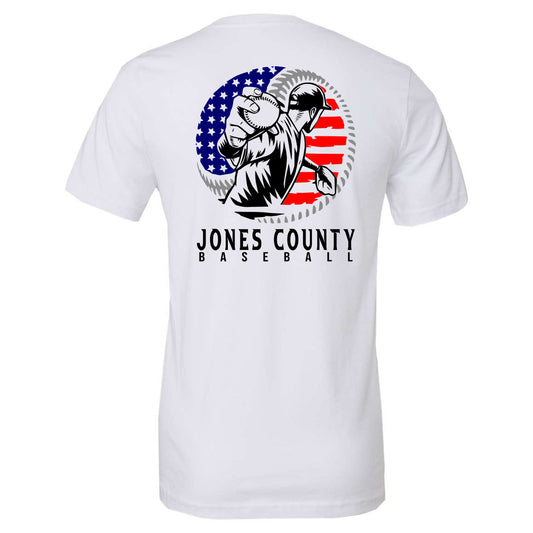 Jones County - Baseball Player American Flag Ball - White (Tee/DriFit/Hoodie/Sweatshirt) - Southern Grace Creations