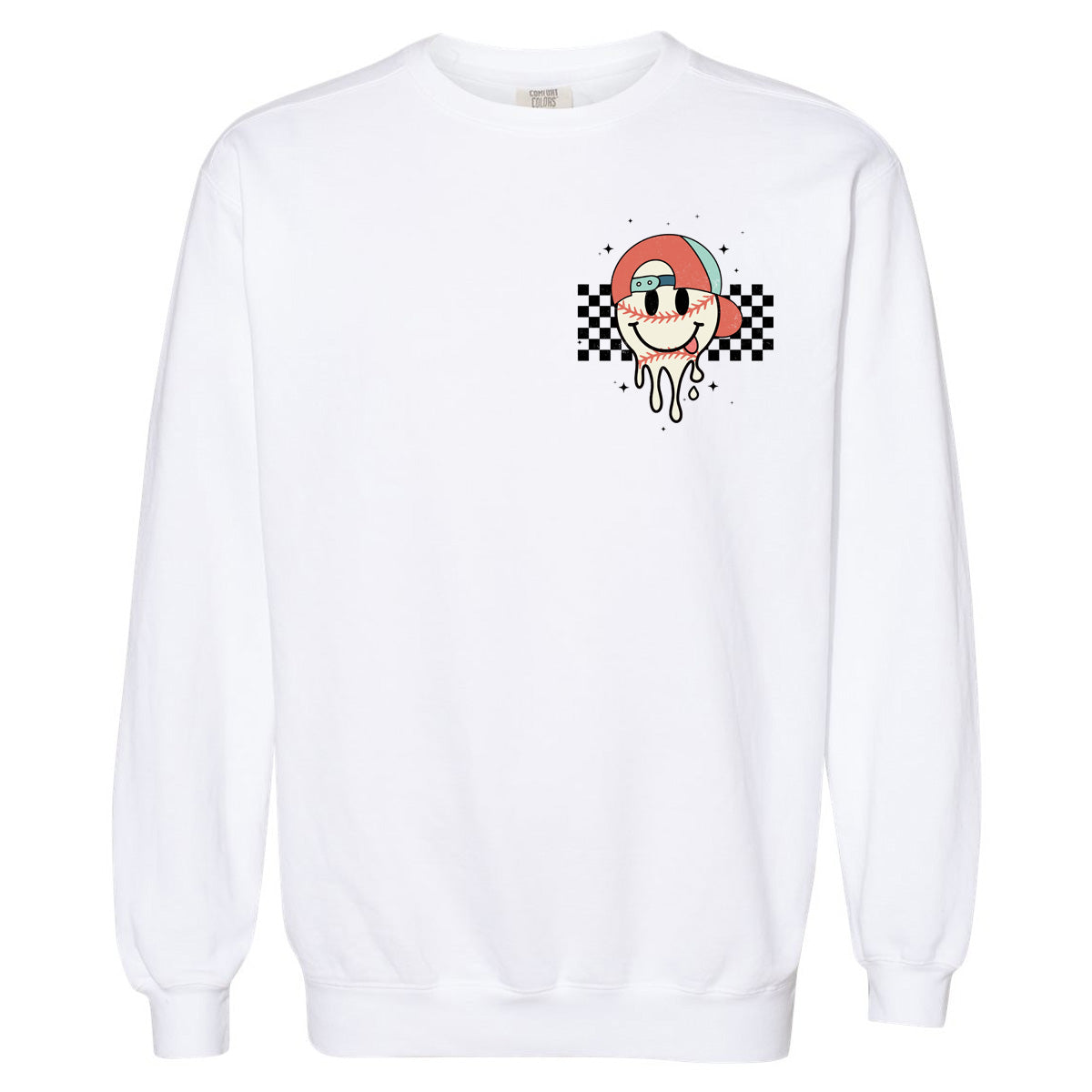 Jones County - Baseball Vibes Retro Smiley Face Checkered Board - White (Tee/DriFit/Hoodie/Sweatshirt) - Southern Grace Creations