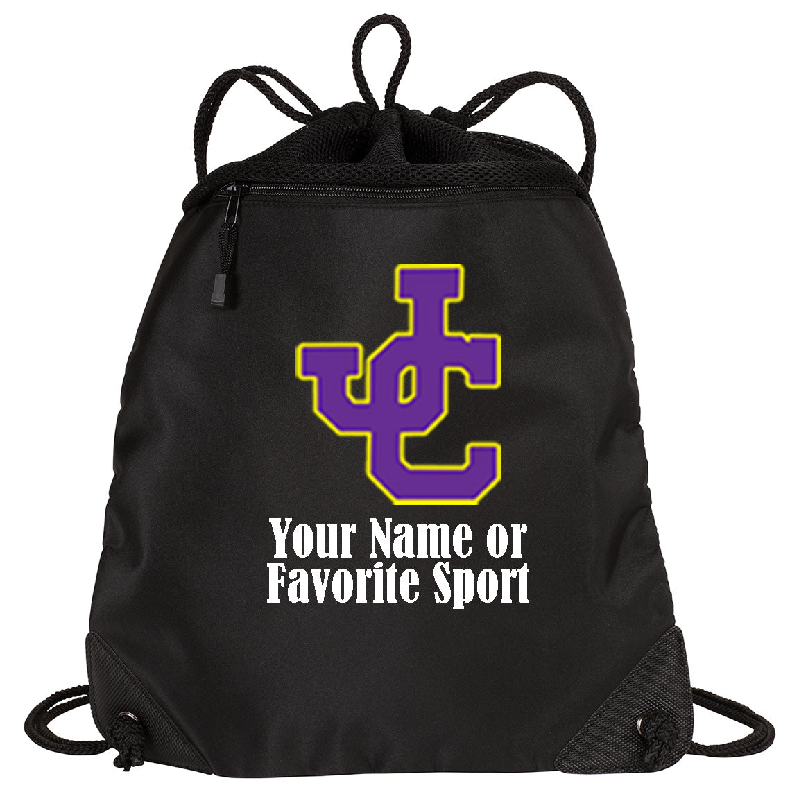 Jones County - Cinch Pack with Mesh Trim with Your Name or Favorite Sport - Black (BG810) - Southern Grace Creations