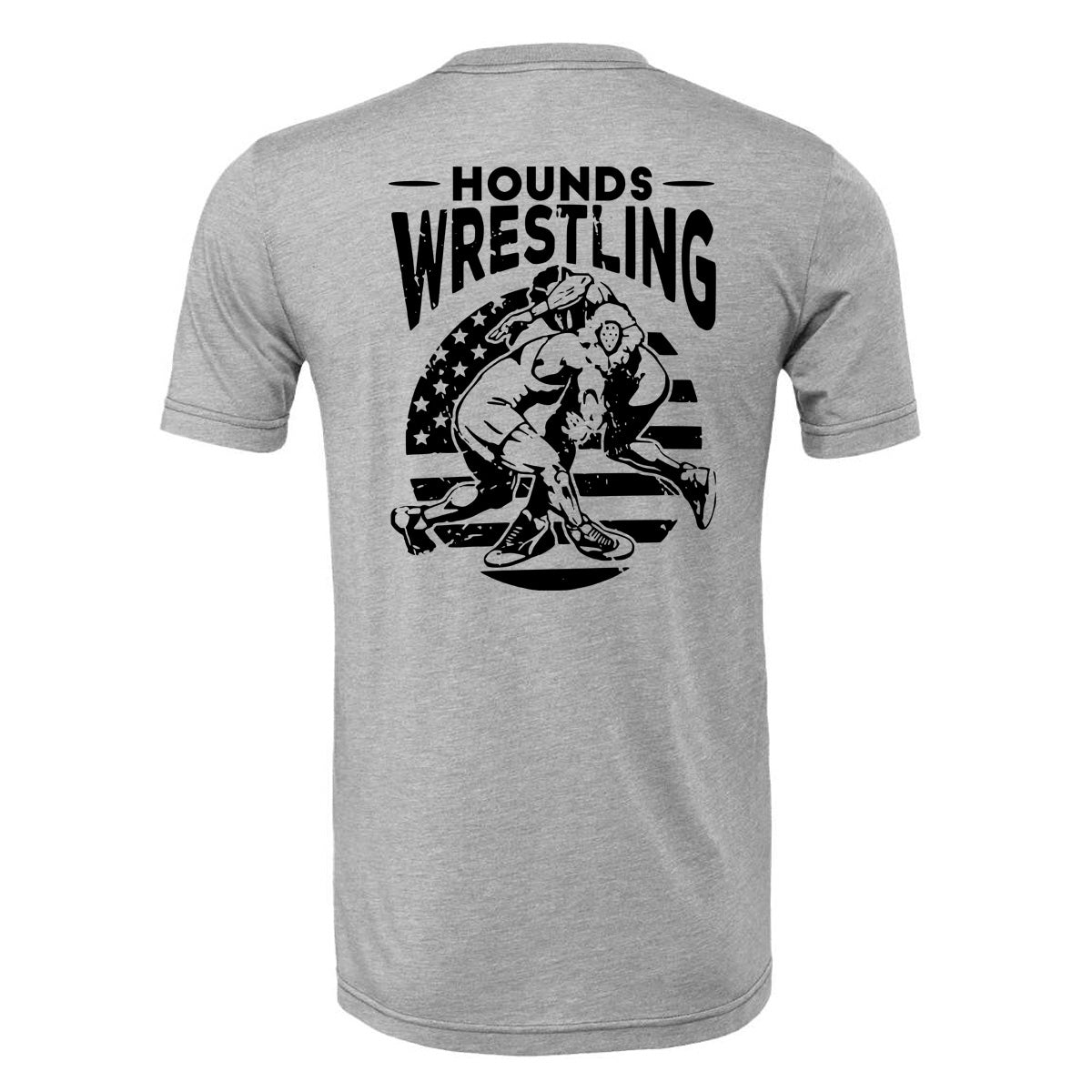 Jones County - Hounds Wrestling American Flag Circle - Athletic Heather (Tee/DriFit/Hoodie/Sweatshirt) - Southern Grace Creations