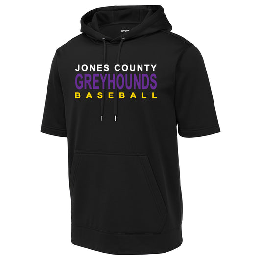 Jones County - Jones County Greyhounds Baseball - Moisture-Wicking Fleece Short Sleeve Hooded Pullover - Black - Southern Grace Creations