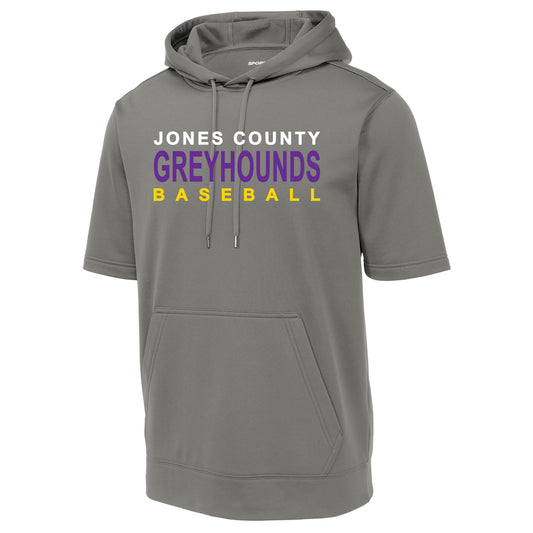 Jones County - Jones County Greyhounds Baseball - Moisture-Wicking Fleece Short Sleeve Hooded Pullover - Grey - Southern Grace Creations