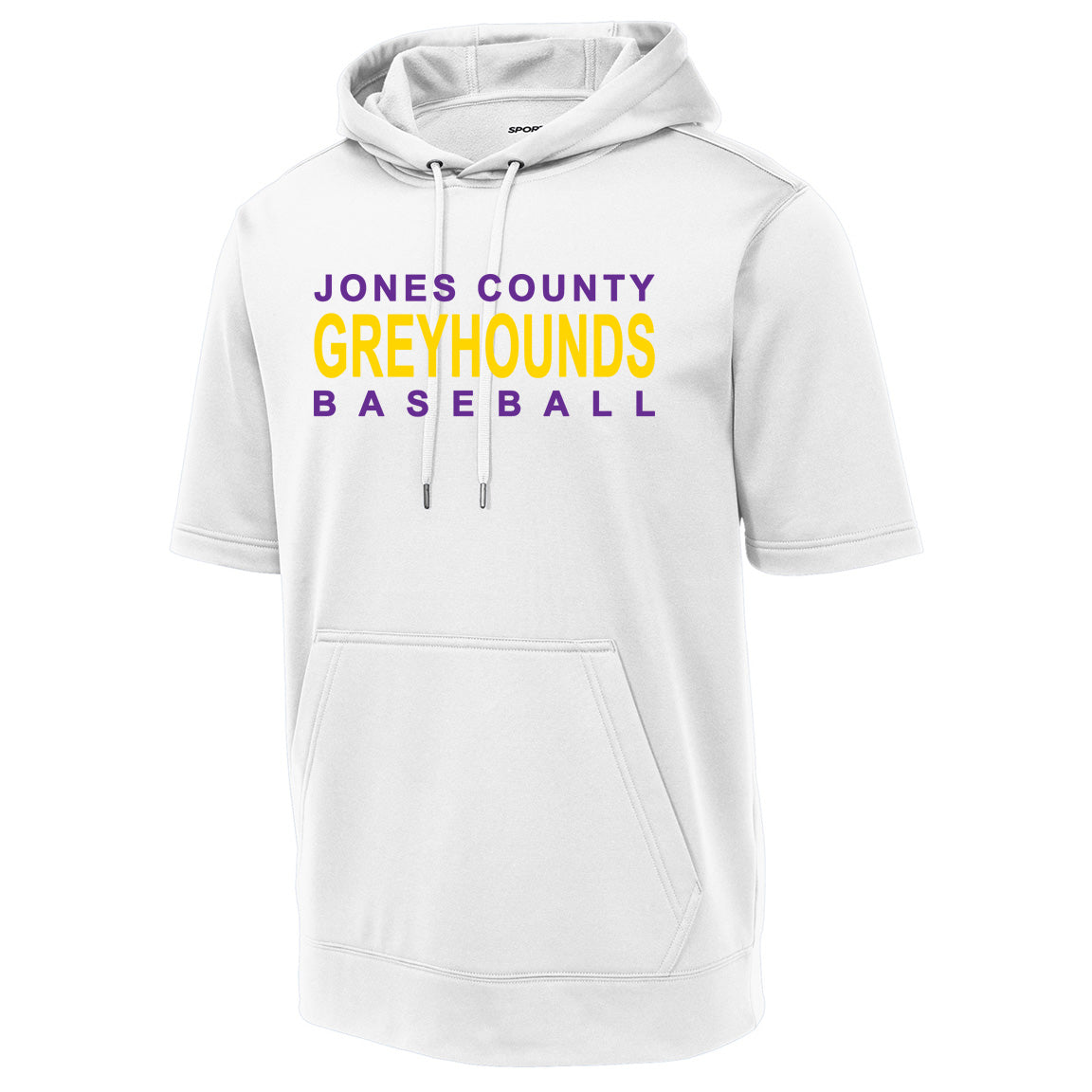 Jones County - Jones County Greyhounds Baseball - Moisture-Wicking Fleece Short Sleeve Hooded Pullover - White - Southern Grace Creations