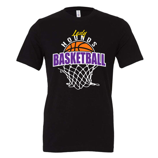 Jones County - Lady Hounds Basketball and Basketball Net - Black (Tee/DriFit/Hoodie/Sweatshirt) - Southern Grace Creations