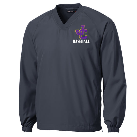 Jones County - V-Neck Raglan Wind Shirt with JC Baseball Logo - Graphite - Southern Grace Creations