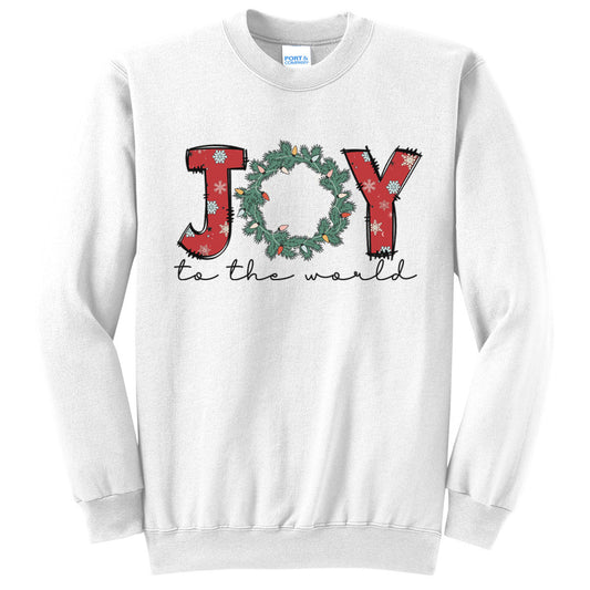 Joy to the World with Wreath - White (Tee/Sweatshirt/Hoodie) - Southern Grace Creations